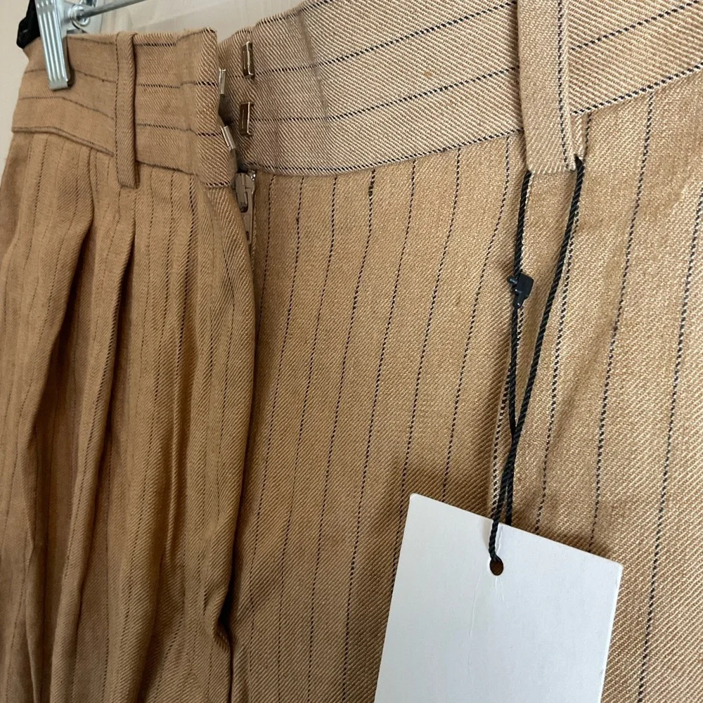 Linen-Blend Zara High-Waisted Pinstripe Wide Leg Pants Size Medium